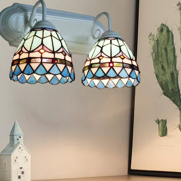 Lisslune | Stained Glass Bowl Wall Lamp Baroque Style 2 Heads Wall Lighting in White Finish for Bedroom