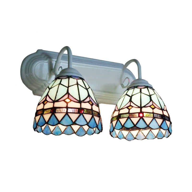 Lisslune | Stained Glass Bowl Wall Lamp Baroque Style 2 Heads Wall Lighting in White Finish for Bedroom