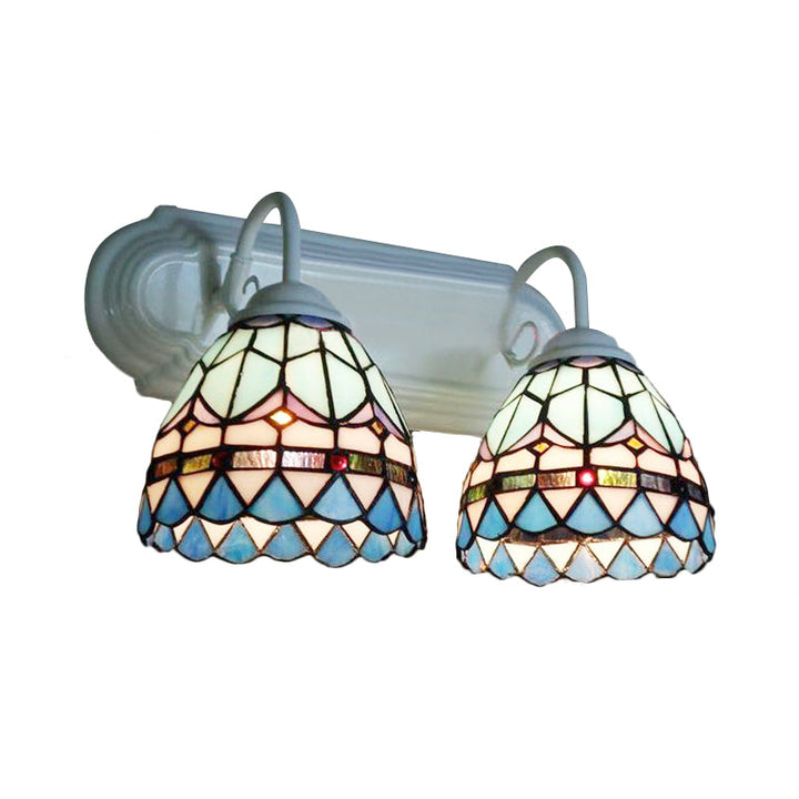 Lisslune | Stained Glass Bowl Wall Lamp Baroque Style 2 Heads Wall Lighting in White Finish for Bedroom