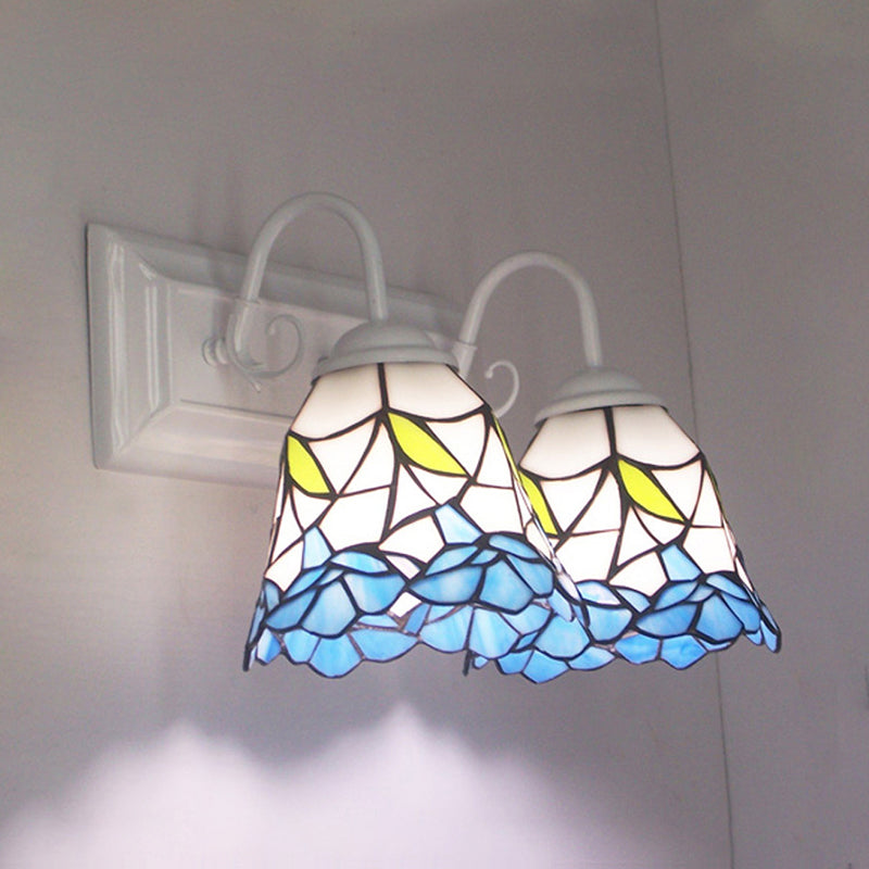 Lisslune | 2 Heads Flared Wall Lighting Tiffany Blue Stained Glass Wall Lamp for Bedroom