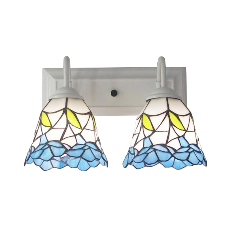 Lisslune | 2 Heads Flared Wall Lighting Tiffany Blue Stained Glass Wall Lamp for Bedroom