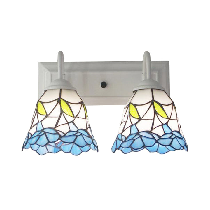 Lisslune | 2 Heads Flared Wall Lighting Tiffany Blue Stained Glass Wall Lamp for Bedroom