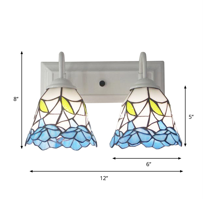 Lisslune | 2 Heads Flared Wall Lighting Tiffany Blue Stained Glass Wall Lamp for Bedroom