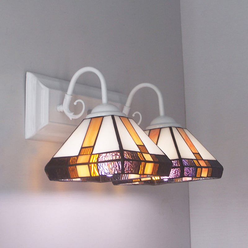 Lisslune | 2 Lights Pyramid Wall Lamp Yellow Glass Mission Style Wall Fixture Light in Bronze for Bedroom