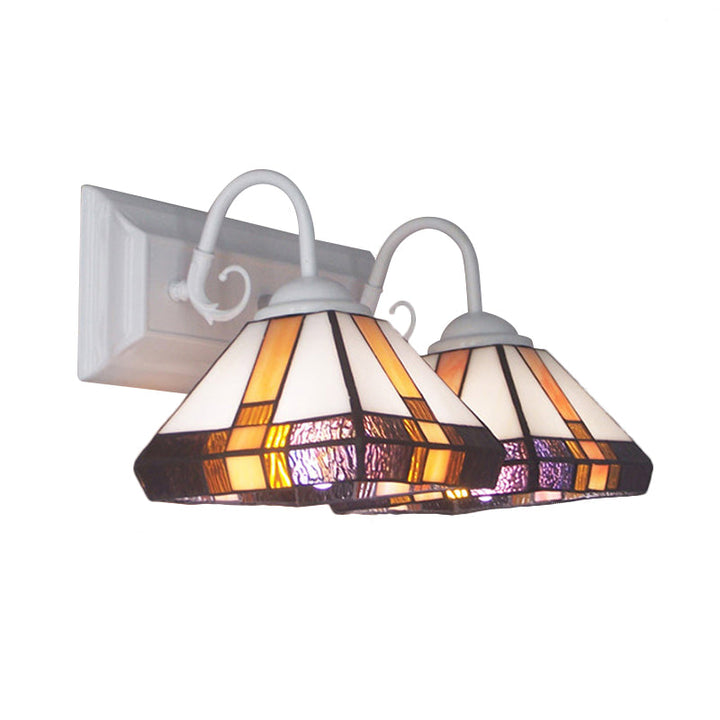 Lisslune | 2 Lights Pyramid Wall Lamp Yellow Glass Mission Style Wall Fixture Light in Bronze for Bedroom