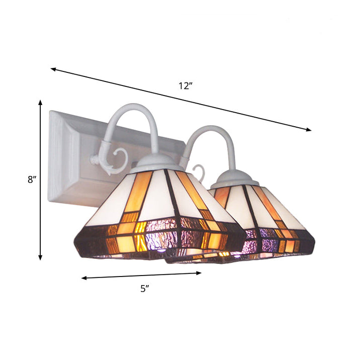 Lisslune | 2 Lights Pyramid Wall Lamp Yellow Glass Mission Style Wall Fixture Light in Bronze for Bedroom