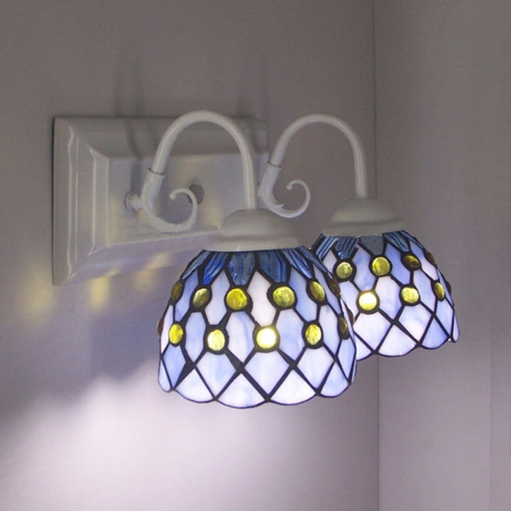Lisslune | Global wall lamp with beads Tiffany style 2 lights stained glass wall lamp in sky blue/blue for bedroom