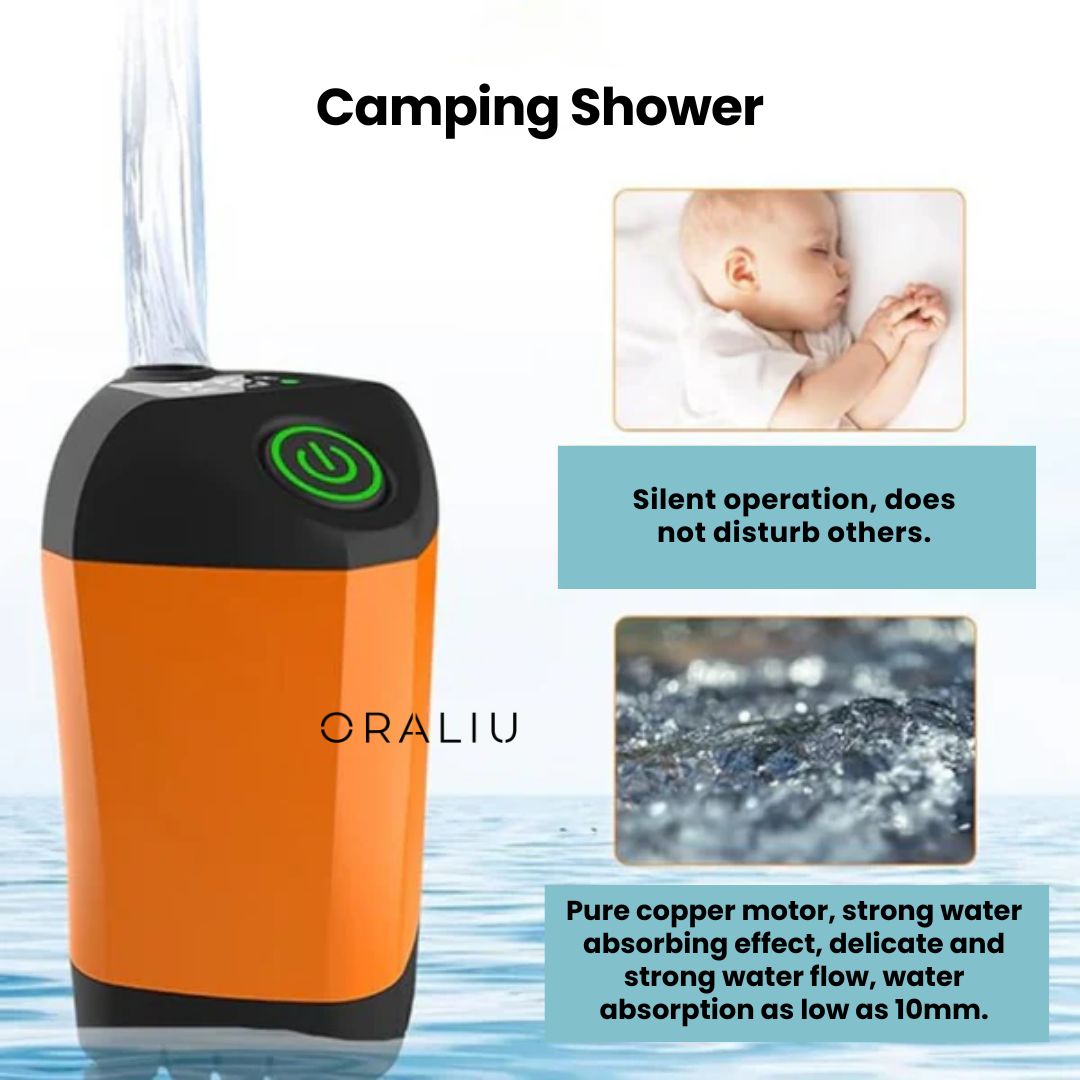 Lisslune | Portable Camping Shower with Pump – USB Rechargeable, 4400mAh Battery, Compact & Easy Setup