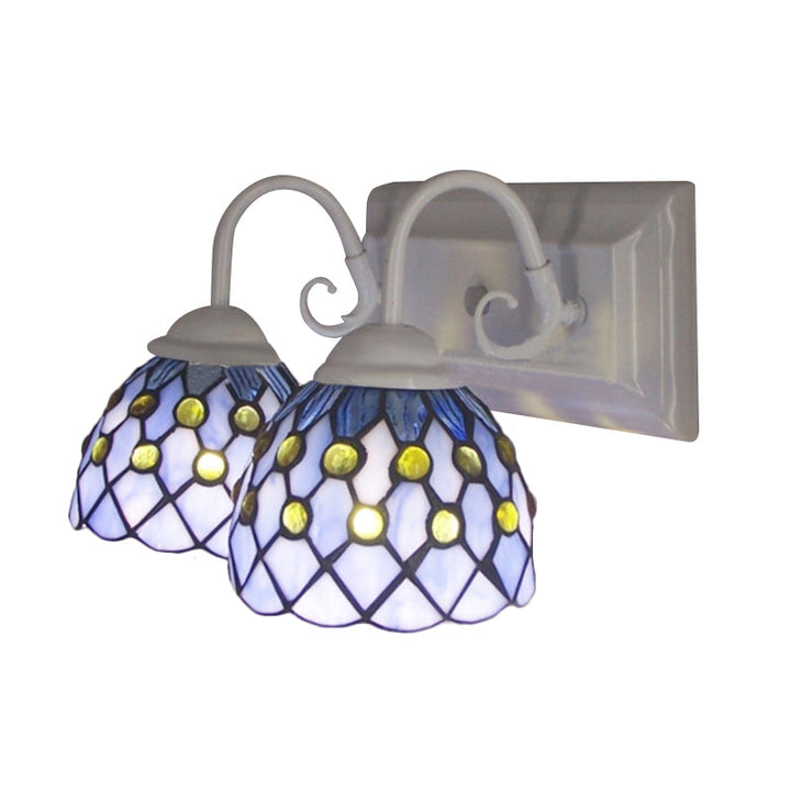 Lisslune | Global wall lamp with beads Tiffany style 2 lights stained glass wall lamp in sky blue/blue for bedroom