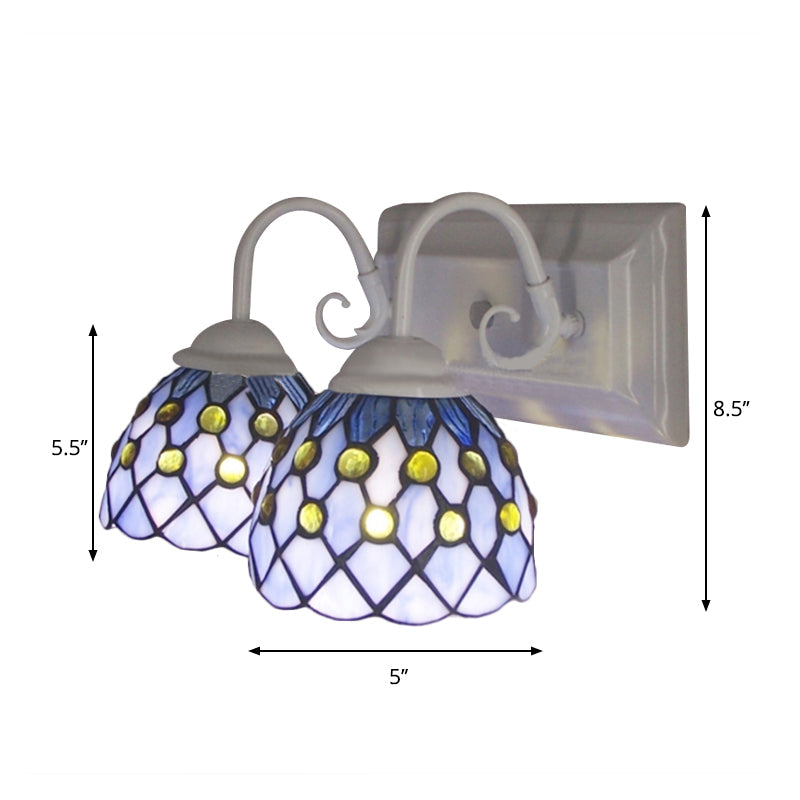 Lisslune | Global wall lamp with beads Tiffany style 2 lights stained glass wall lamp in sky blue/blue for bedroom