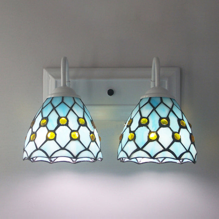 Lisslune | Global wall lamp with beads Tiffany style 2 lights stained glass wall lamp in sky blue/blue for bedroom