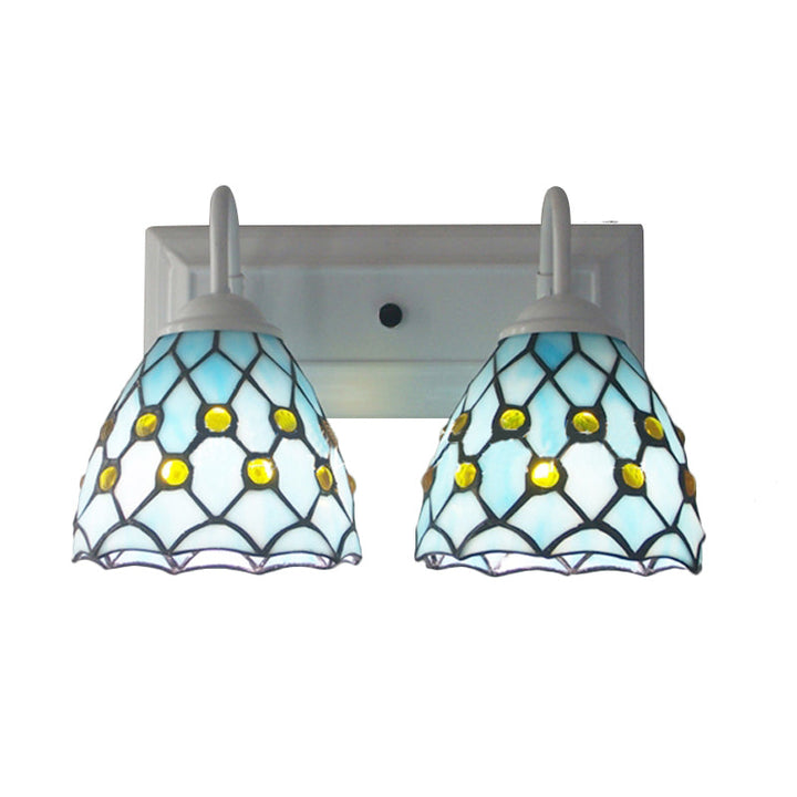 Lisslune | Global wall lamp with beads Tiffany style 2 lights stained glass wall lamp in sky blue/blue for bedroom