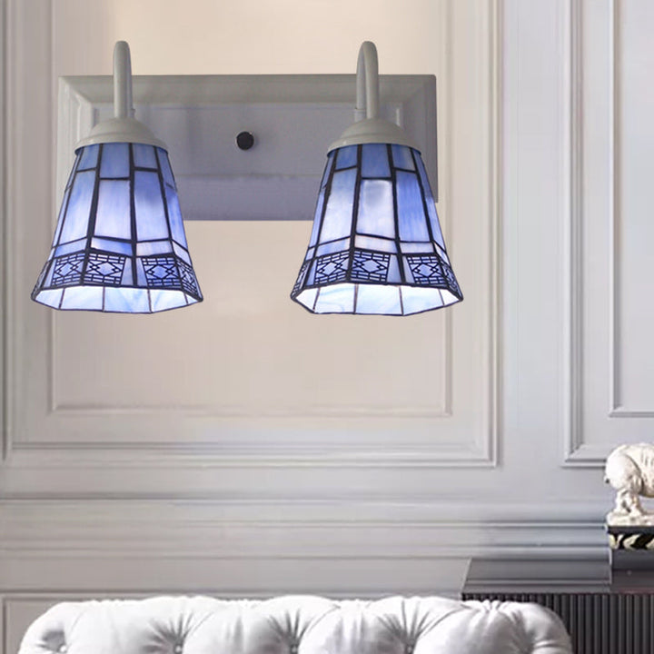 Lisslune | Bell Wall Lighting Mission Style Toughened Glass 2 Heads Wall Lamp in Blue for Dining Room