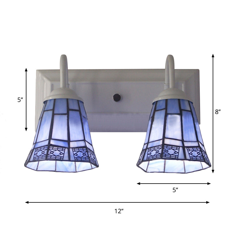 Lisslune | Bell Wall Lighting Mission Style Toughened Glass 2 Heads Wall Lamp in Blue for Dining Room