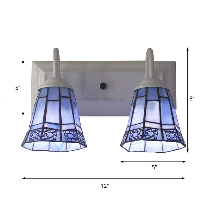 Lisslune | Bell Wall Lighting Mission Style Toughened Glass 2 Heads Wall Lamp in Blue for Dining Room