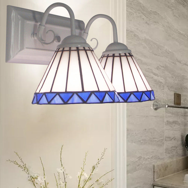 Lisslune | White Glass Cone Wall Lamp Tiffany Style 2 Bulbs Wall Mount Lighting for Bedroom Lighting