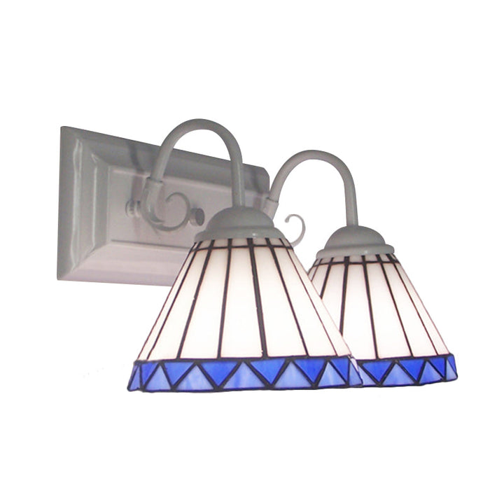 Lisslune | White Glass Cone Wall Lamp Tiffany Style 2 Bulbs Wall Mount Lighting for Bedroom Lighting