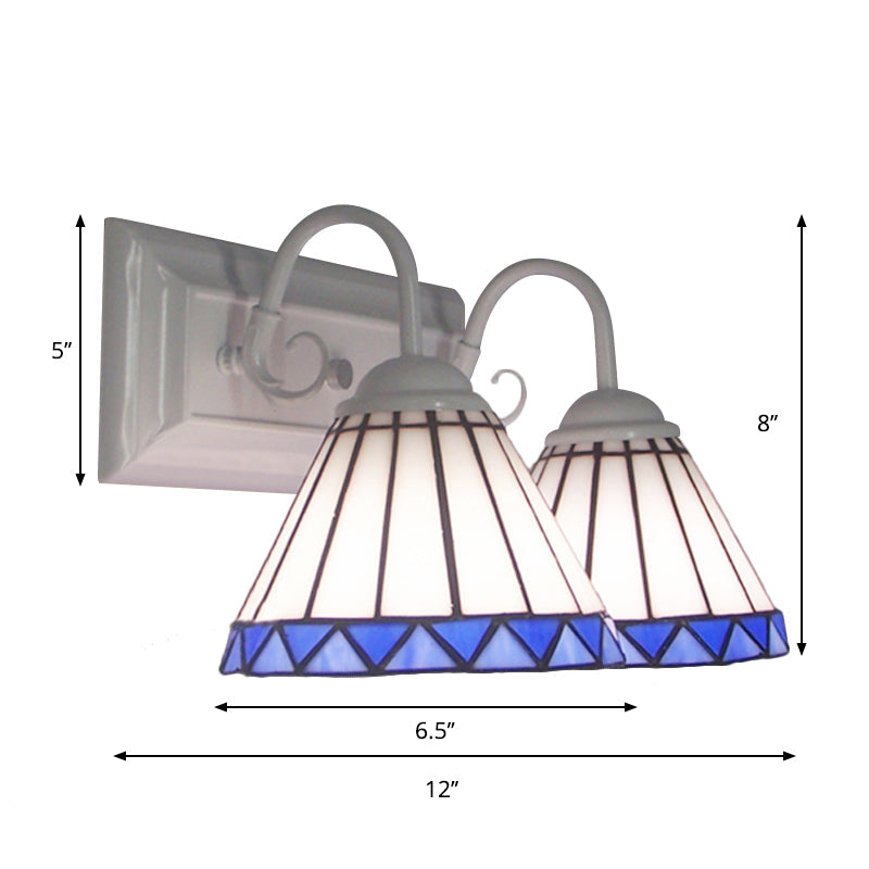 Lisslune | White Glass Cone Wall Lamp Tiffany Style 2 Bulbs Wall Mount Lighting for Bedroom Lighting