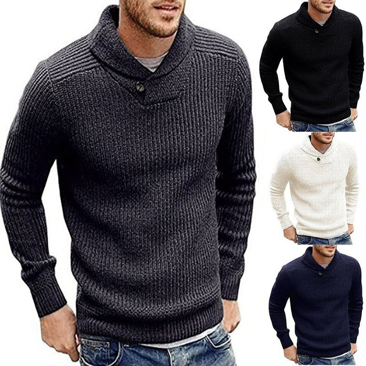 Men's chunky knit turtleneck sweater with button details Lisslune