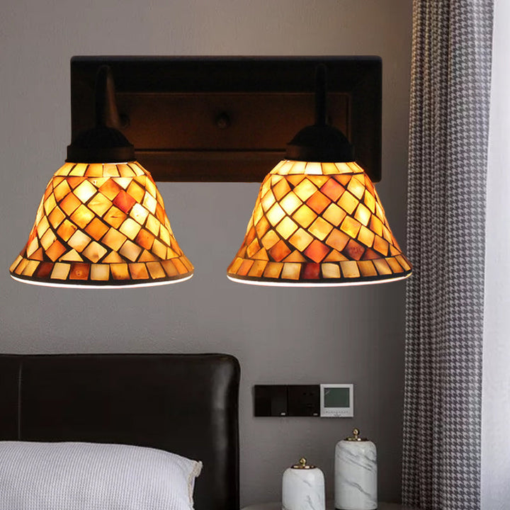 Lisslune | Bell Wall Light Tiffany Shell 2 Heads Beige Wall Mounted Light for Bedroom