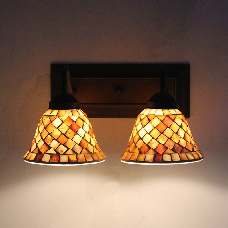 Lisslune | Bell Wall Light Tiffany Shell 2 Heads Beige Wall Mounted Light for Bedroom