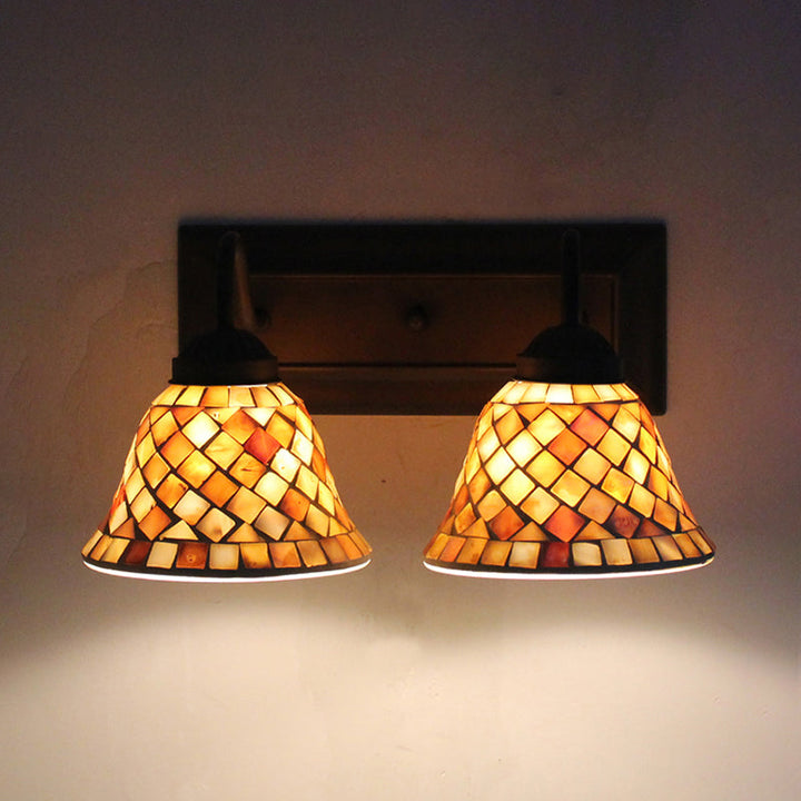 Lisslune | Bell Wall Light Tiffany Shell 2 Heads Beige Wall Mounted Light for Bedroom