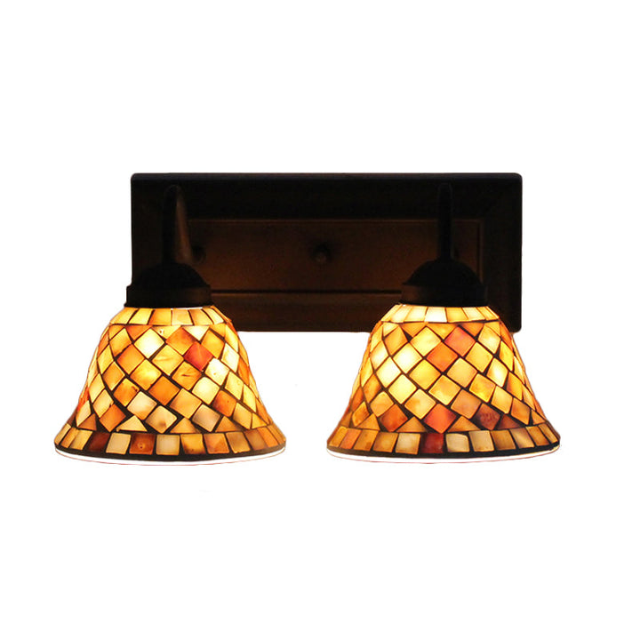 Lisslune | Bell Wall Light Tiffany Shell 2 Heads Beige Wall Mounted Light for Bedroom