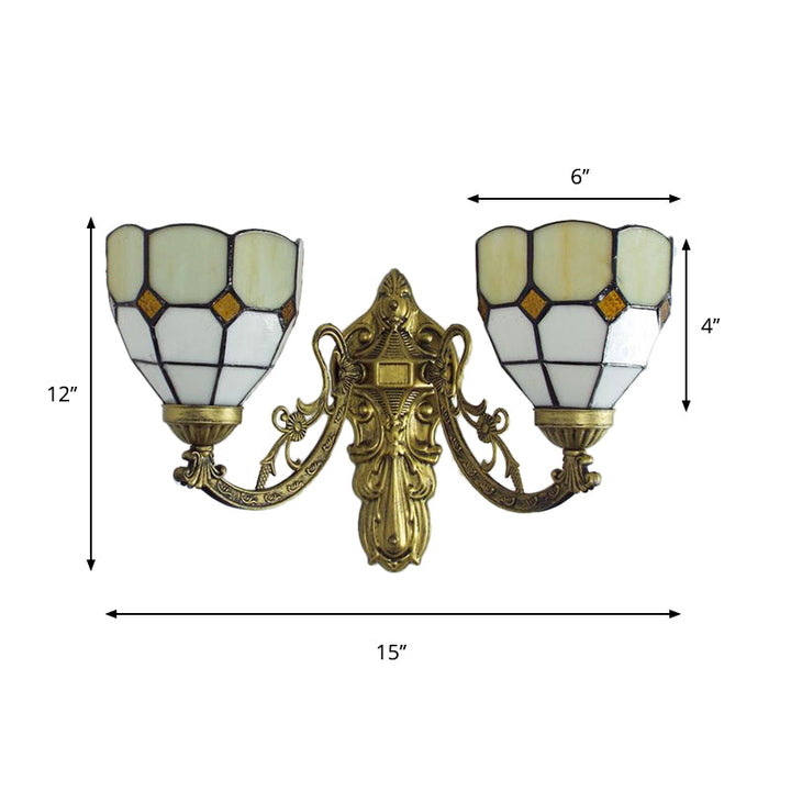 Lisslune | Stained Glass Wall Lamp Living Room 2 Lights Rustic Country Style Wall Lighting in Orange/Pink/Blue/Beige for Library