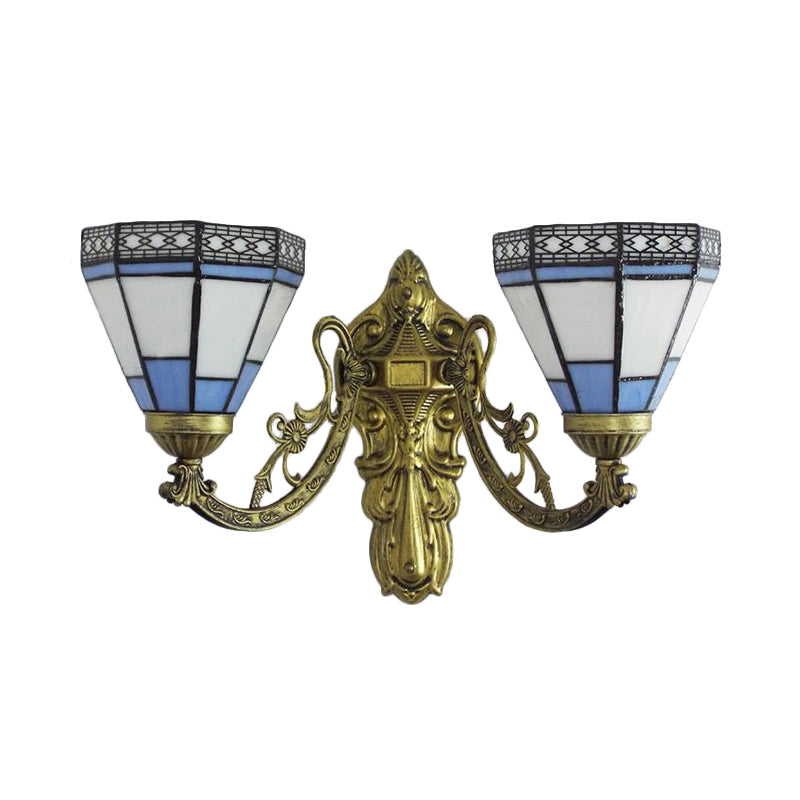 Lisslune | Stained Glass Wall Lamp Living Room 2 Lights Rustic Country Style Wall Lighting in Orange/Pink/Blue/Beige for Library