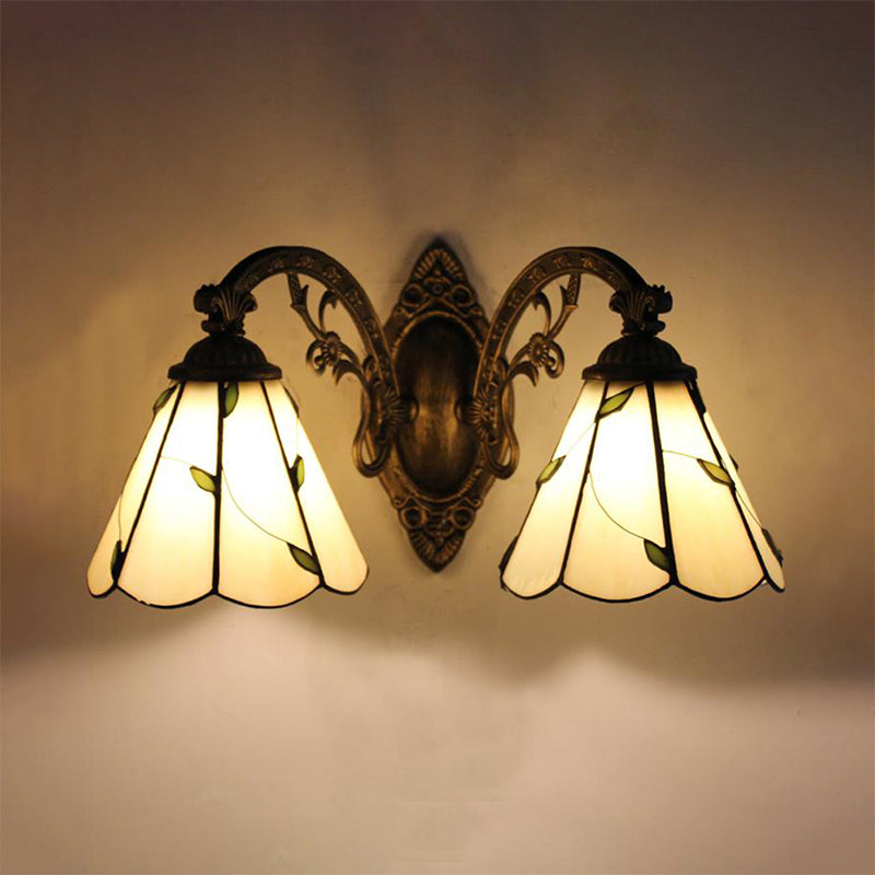 Lisslune | 2 Light Leaf Wall Mount Light with Curved Arm Lodge Style Braided Glass Wall Lamp in Beige
