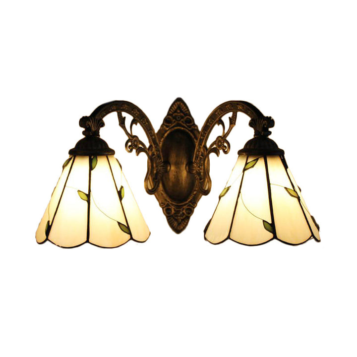 Lisslune | 2 Light Leaf Wall Mount Light with Curved Arm Lodge Style Braided Glass Wall Lamp in Beige