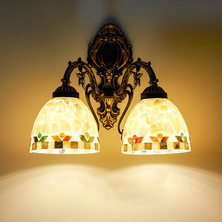 Lisslune | Shell Bowl Wall Lamp Lighting Traditional 2 Heads Wall Mounted Light in Beige for Bedroom