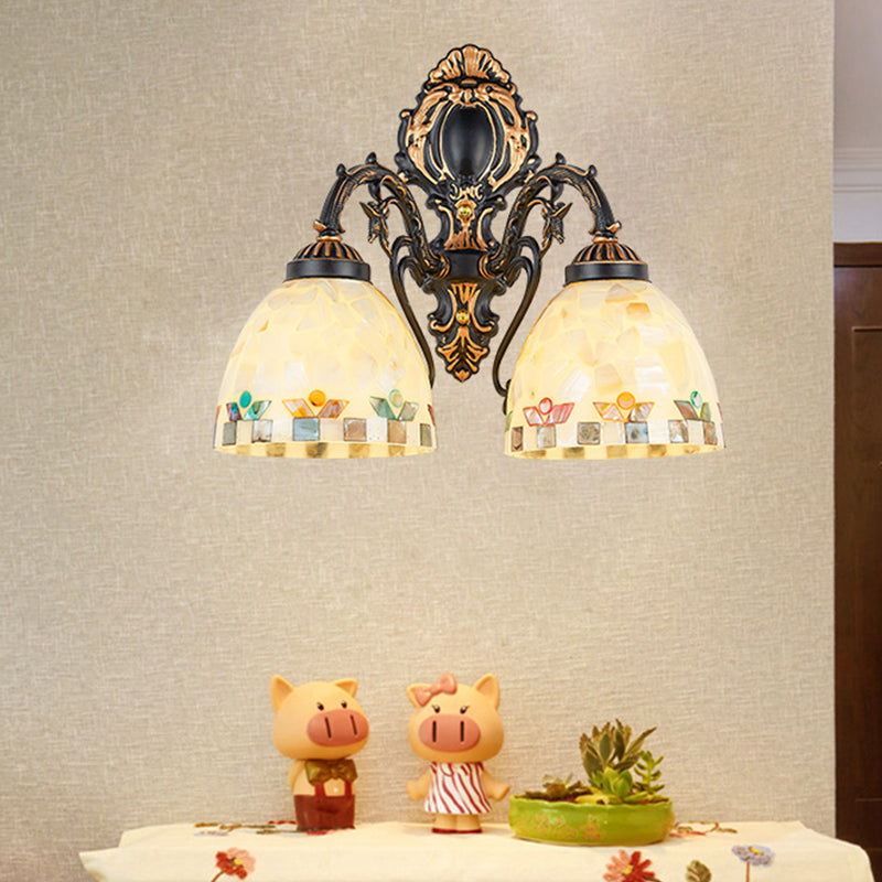 Lisslune | Shell Bowl Wall Lamp Lighting Traditional 2 Heads Wall Mounted Light in Beige for Bedroom