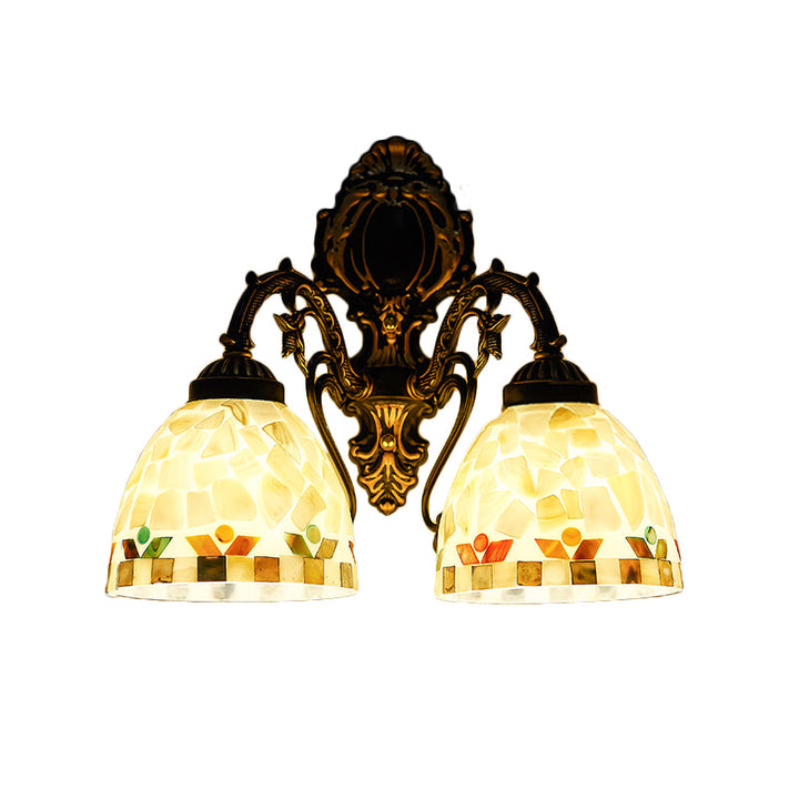 Lisslune | Shell Bowl Wall Lamp Lighting Traditional 2 Heads Wall Mounted Light in Beige for Bedroom