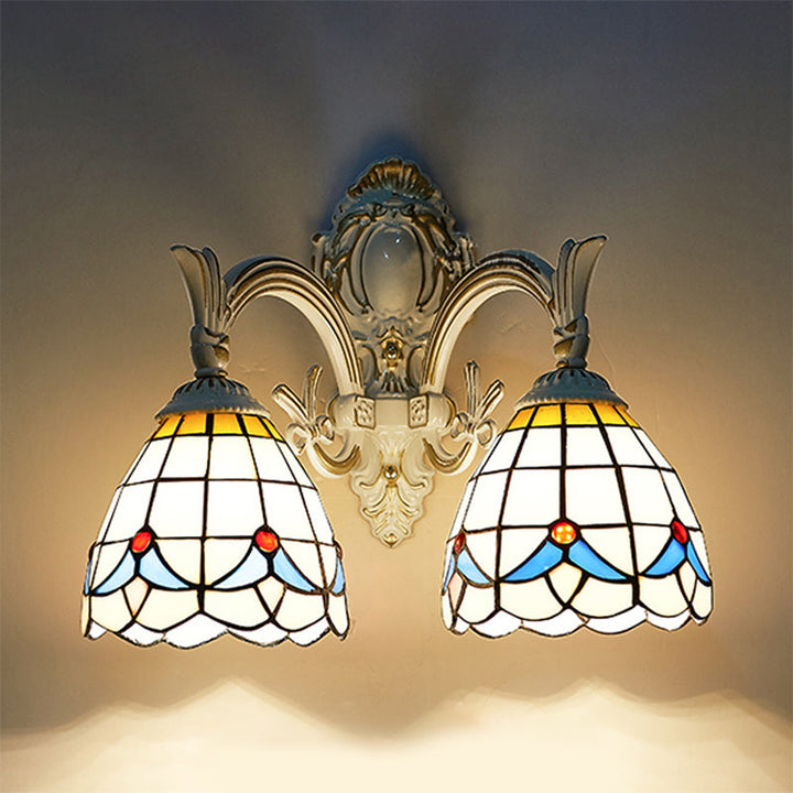 Lisslune | Magnolia Wall Lamp Lighting Country Style Stained Glass 2 Lights Wall Mount Light in White for Kitchen