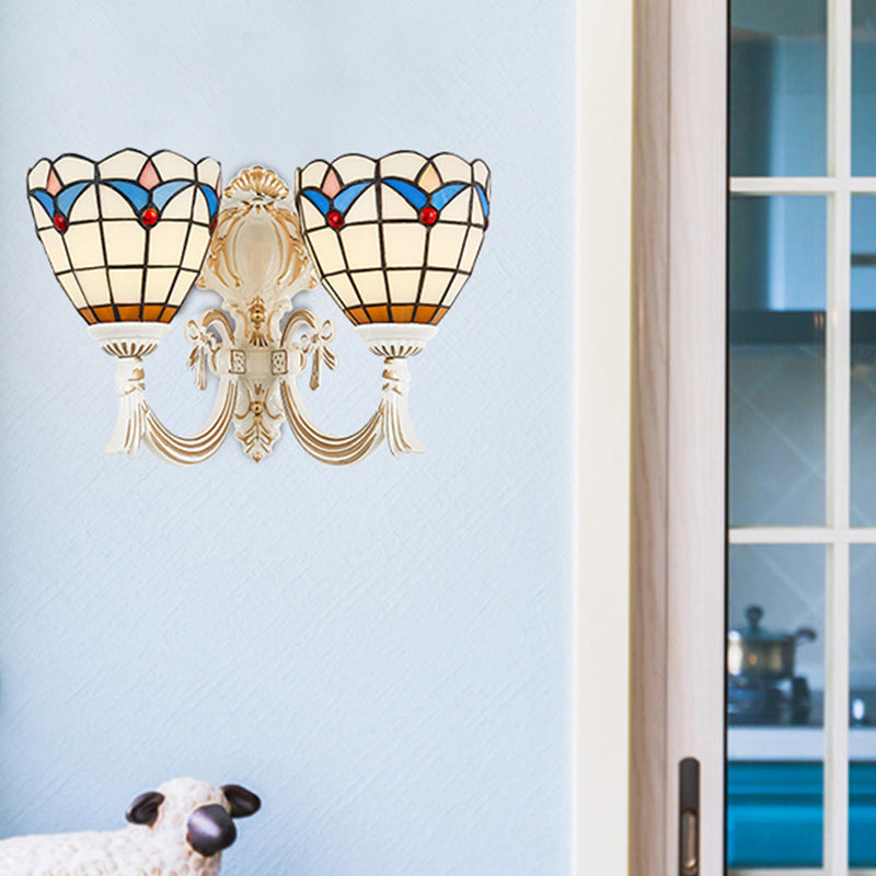 Lisslune | Magnolia Wall Lamp Lighting Country Style Stained Glass 2 Lights Wall Mount Light in White for Kitchen