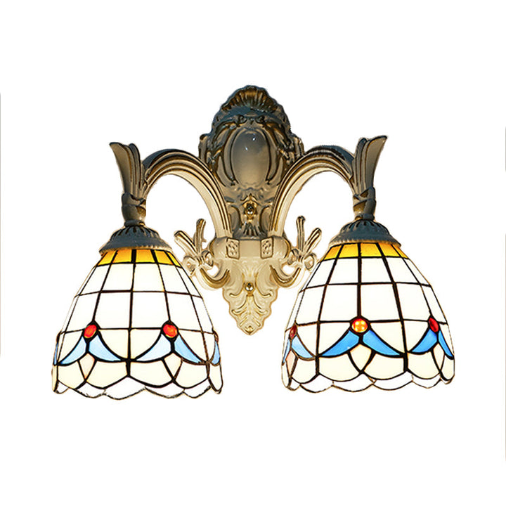 Lisslune | Magnolia Wall Lamp Lighting Country Style Stained Glass 2 Lights Wall Mount Light in White for Kitchen