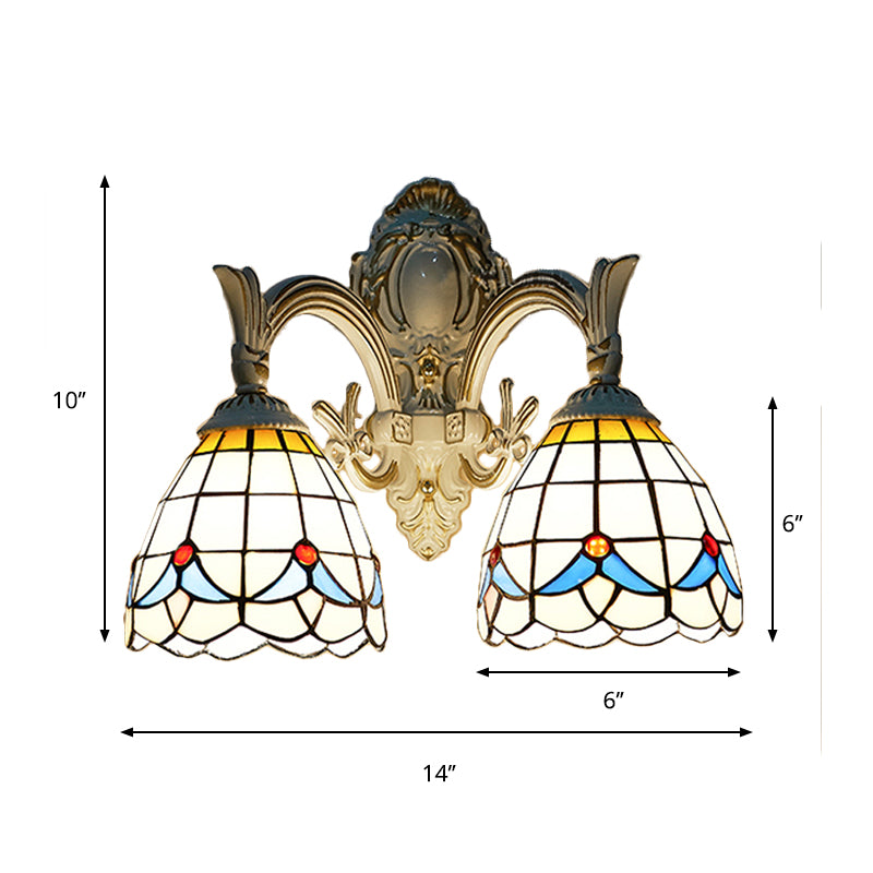 Lisslune | Magnolia Wall Lamp Lighting Country Style Stained Glass 2 Lights Wall Mount Light in White for Kitchen