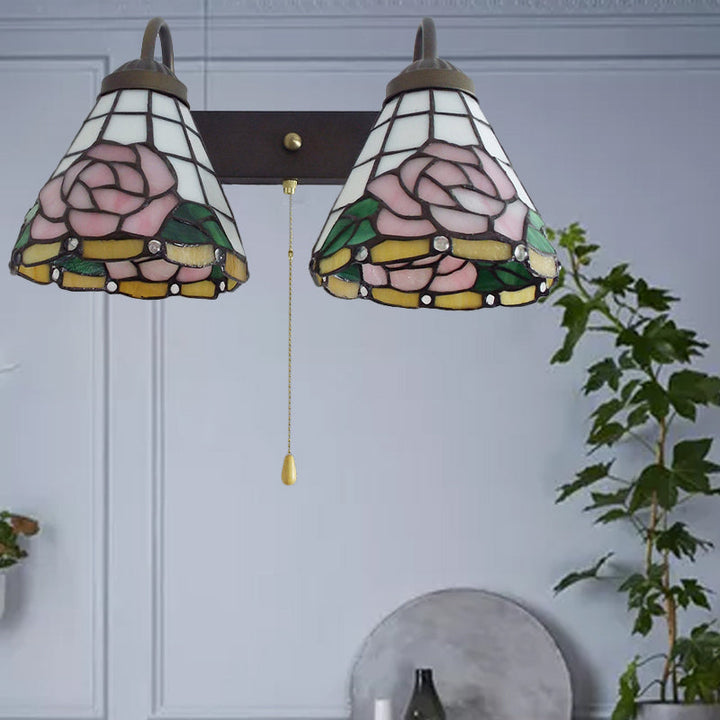 Lisslune | Pink Wall-Mounted Light Victorian Anodized Glass 2 Heads Pink Wall Lamp with Pull Switch