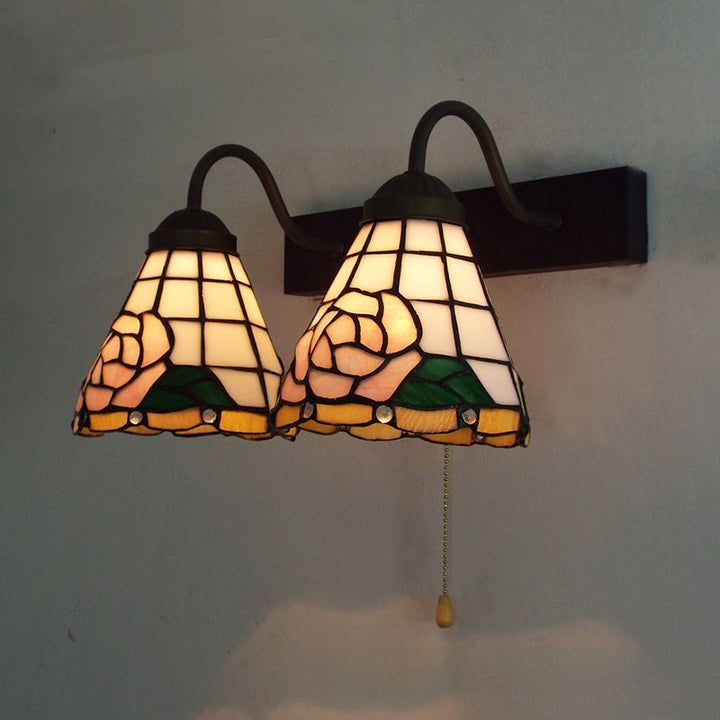 Lisslune | Pink Wall-Mounted Light Victorian Anodized Glass 2 Heads Pink Wall Lamp with Pull Switch
