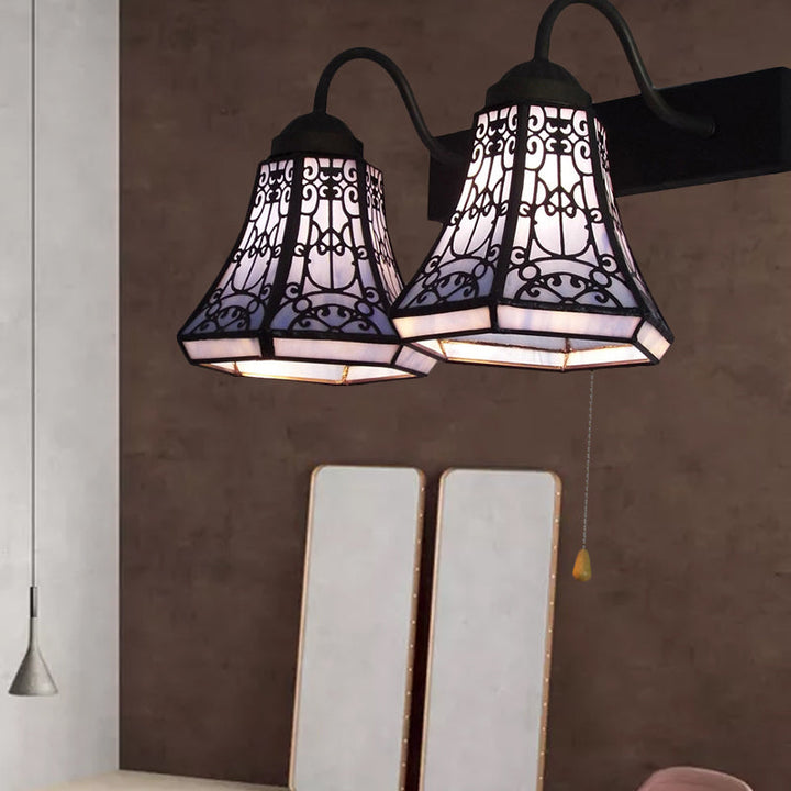 Lisslune | Blue Flared Wall Lamp Tiffany 2 Heads Stained Glass Wall Light with Pull Switch
