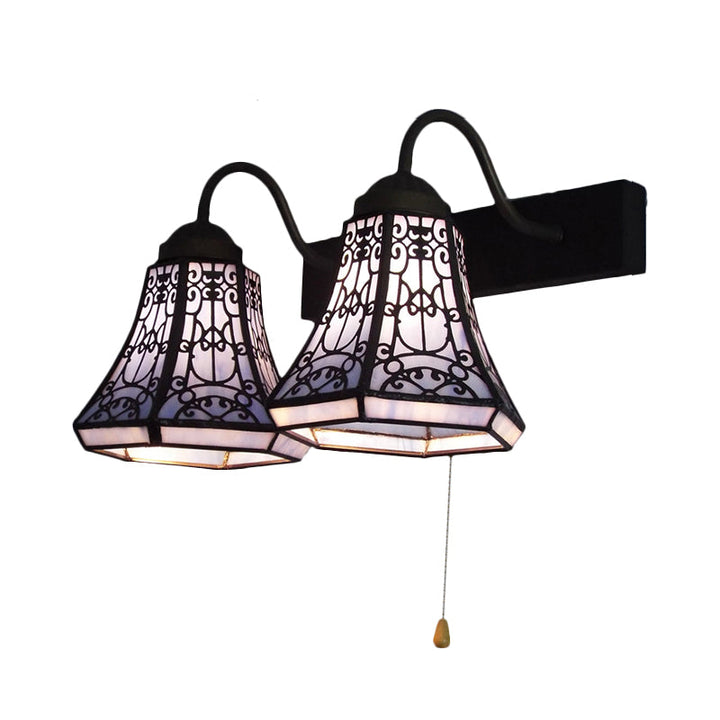 Lisslune | Blue Flared Wall Lamp Tiffany 2 Heads Stained Glass Wall Light with Pull Switch