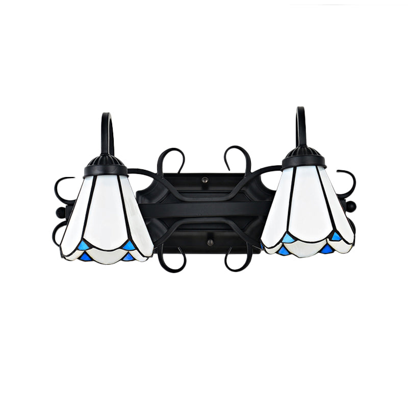 Lisslune | White Glass Conical Wall Lamp Vintage Style 2 Lights Bedroom Wall Lighting in Black for Entrance