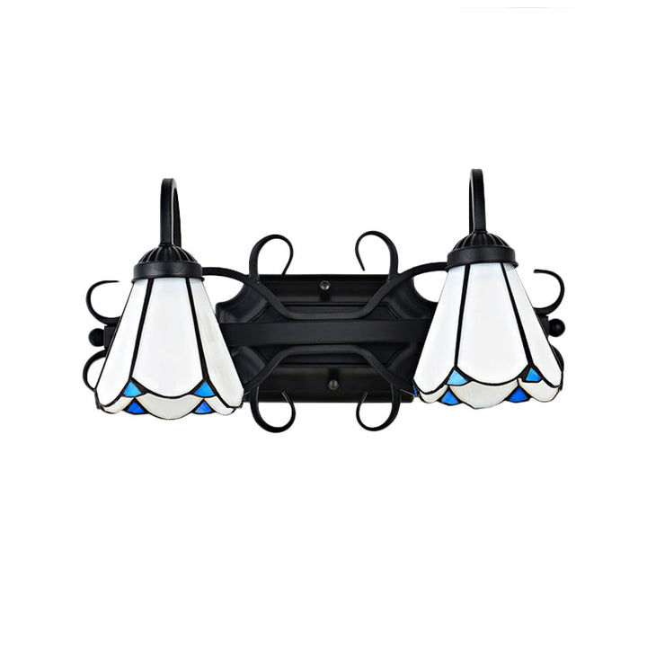 Lisslune | White Glass Conical Wall Lamp Vintage Style 2 Lights Bedroom Wall Lighting in Black for Entrance