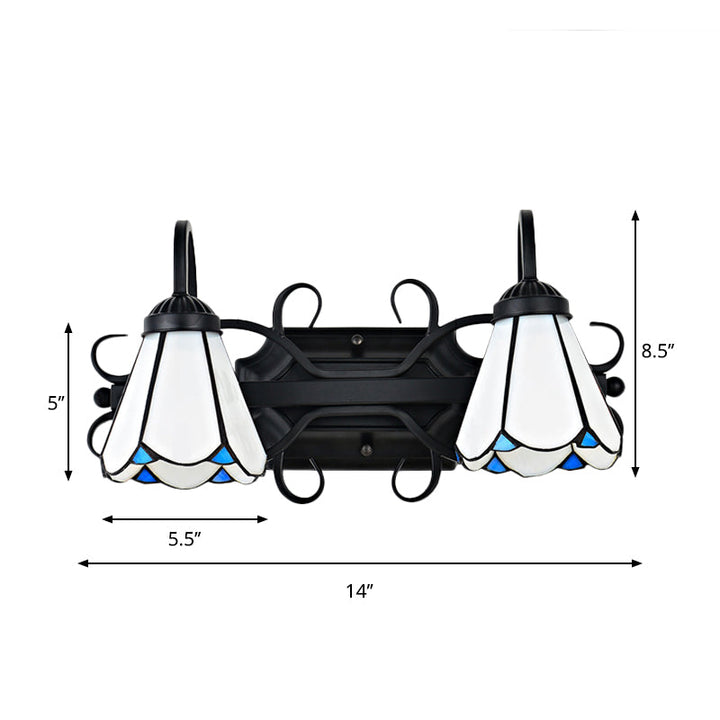 Lisslune | White Glass Conical Wall Lamp Vintage Style 2 Lights Bedroom Wall Lighting in Black for Entrance