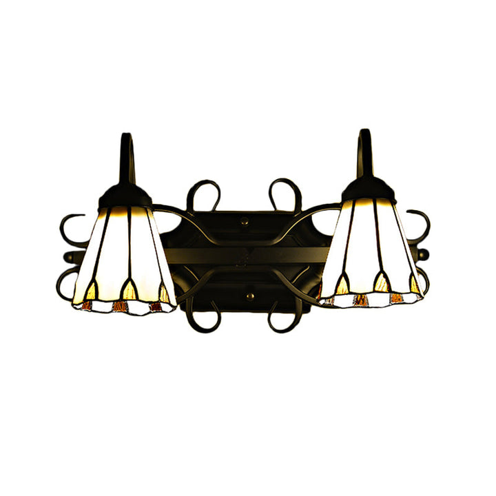 Lisslune | Vintage Retro Cone Sconce Light with Goose Neck Stained Glass 2 Heads Wall Light in Beige for Bedroom