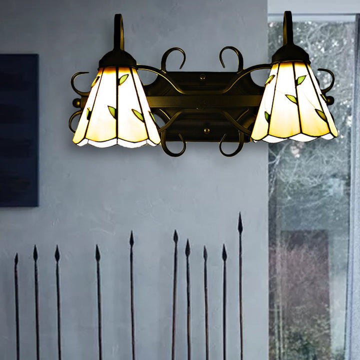 Lisslune | 2 Light Cone Wall Lamp Woven Glass Lodge Style Bathroom Vanity Light in Beige
