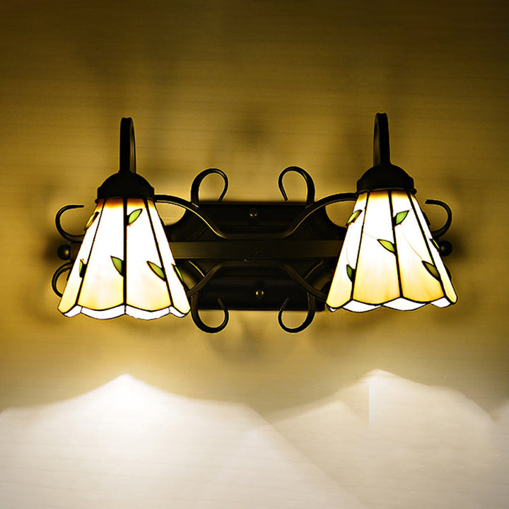 Lisslune | 2 Light Cone Wall Lamp Woven Glass Lodge Style Bathroom Vanity Light in Beige