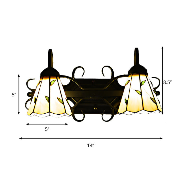 Lisslune | 2 Light Cone Wall Lamp Woven Glass Lodge Style Bathroom Vanity Light in Beige
