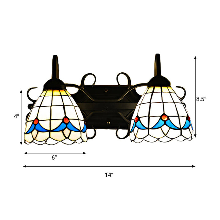 Lisslune | Stained Glass Magnolia Wall Lighting Rustic Retro Style 2 Lights Sconce Lamp in Black for Bathroom